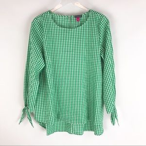 {VINCE CAMUTO} Green Gingham Tie Sleeve Top